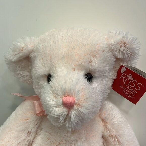 Russ Teddy Bear Pink Blush Plush I love mom Heart  16” Soft Shaggy Fur - Picture 2 of 12